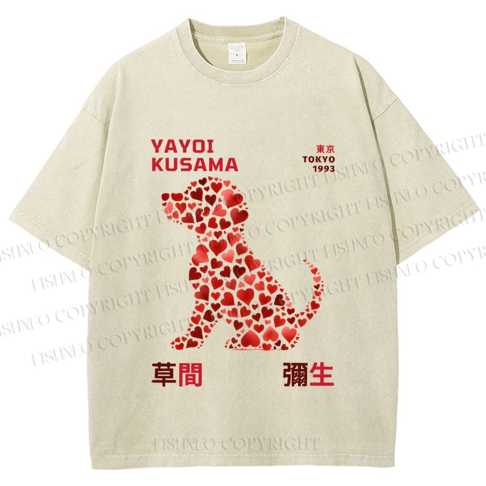 Unisex Yayoi Kusama Love Dog Printed Washed Tee