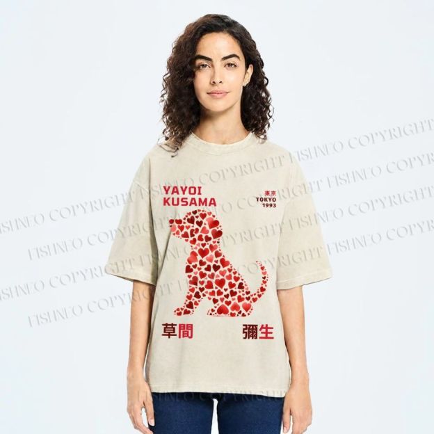 Unisex Yayoi Kusama Love Dog Printed Washed Tee