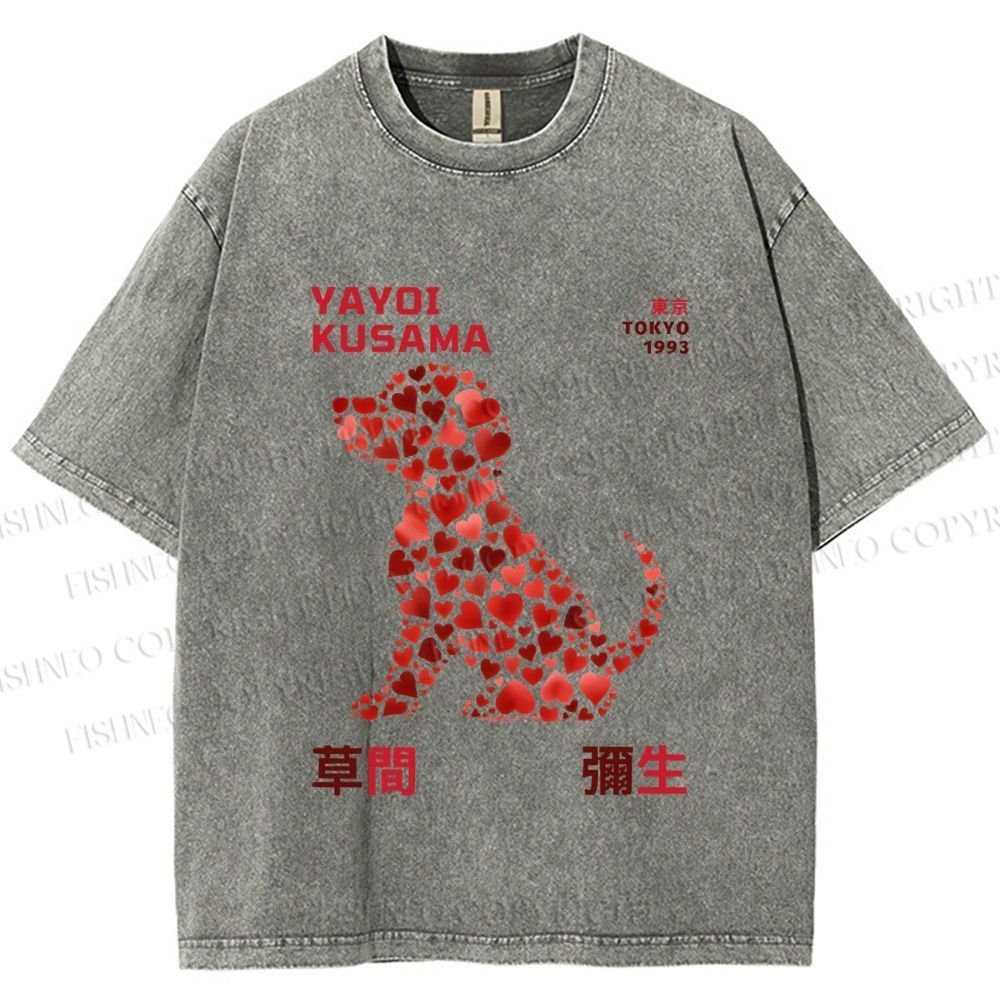 Unisex Yayoi Kusama Love Dog Printed Washed Tee