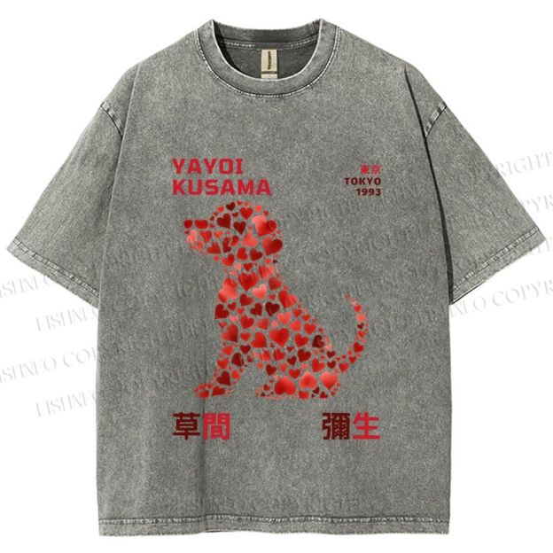 Unisex Yayoi Kusama Love Dog Printed Washed Tee