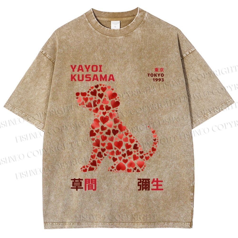 Unisex Yayoi Kusama Love Dog Printed Washed Tee
