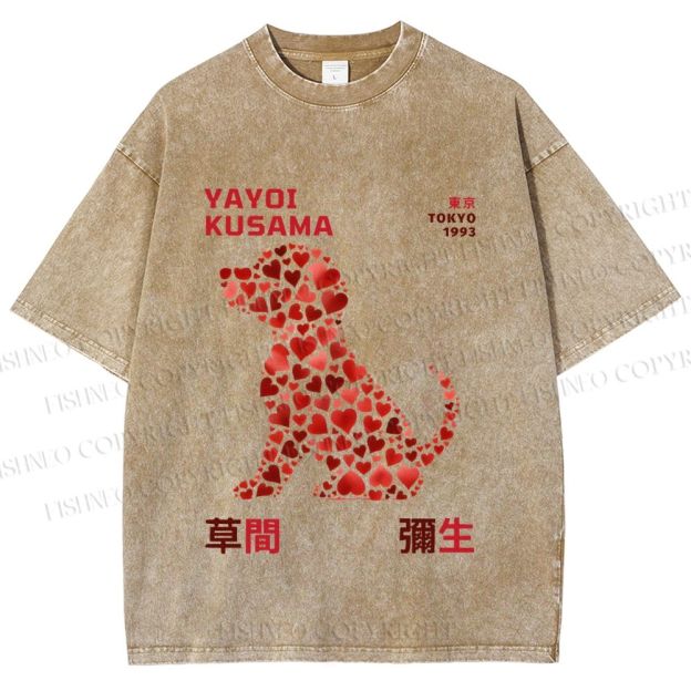 Unisex Yayoi Kusama Love Dog Printed Washed Tee