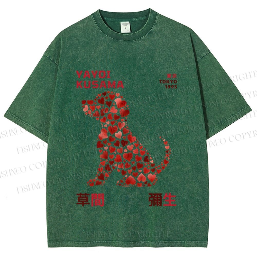 Unisex Yayoi Kusama Love Dog Printed Washed Tee