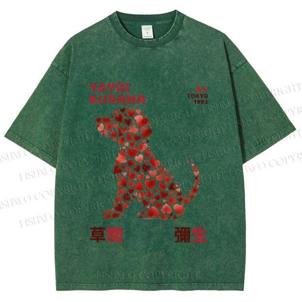 Unisex Yayoi Kusama Love Dog Printed Washed Tee