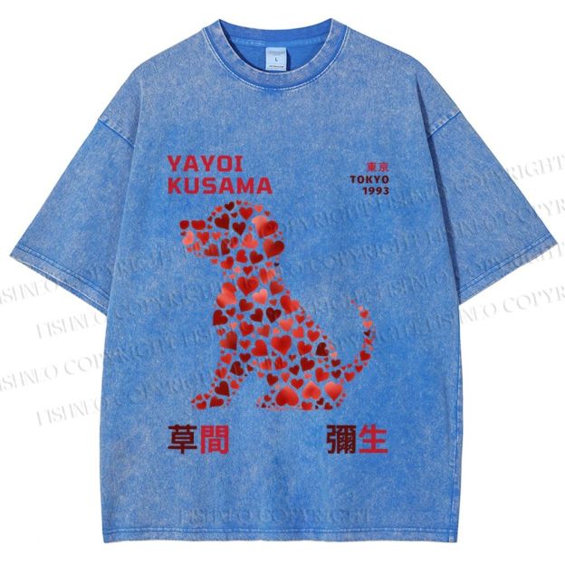 Unisex Yayoi Kusama Love Dog Printed Washed Tee
