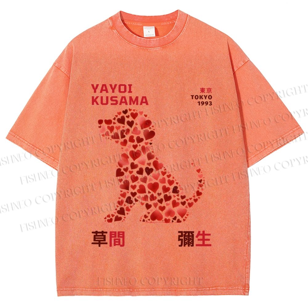 Unisex Yayoi Kusama Love Dog Printed Washed Tee