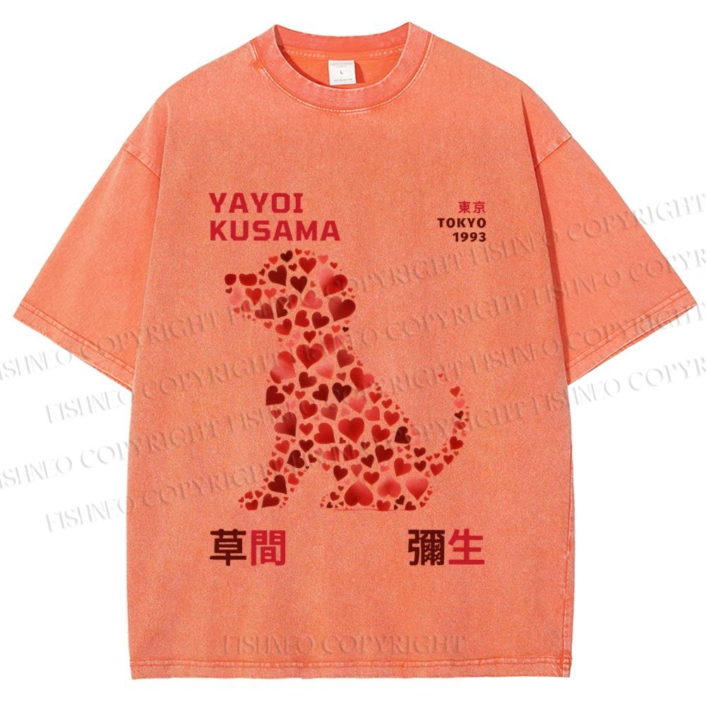 Unisex Yayoi Kusama Love Dog Printed Washed Tee