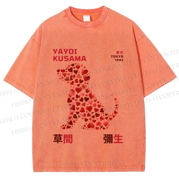 Unisex Yayoi Kusama Love Dog Printed Washed Tee