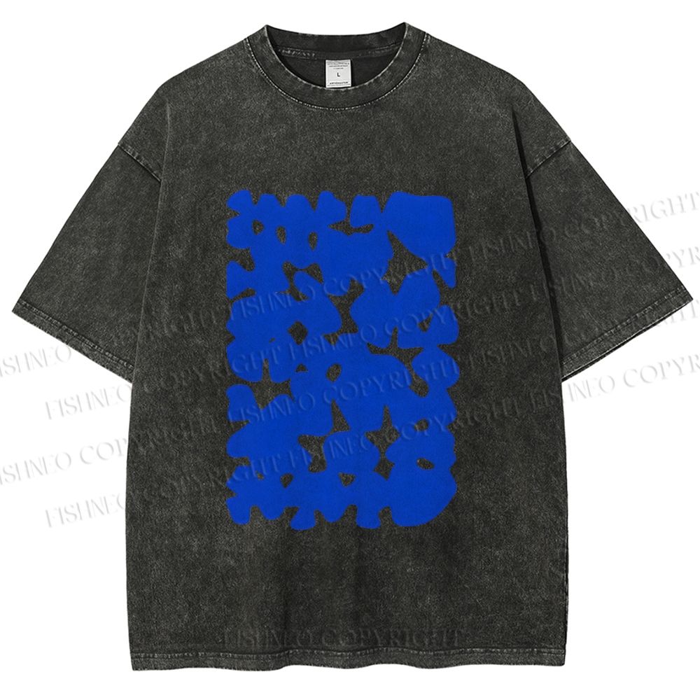 Unisex Cobalt Blotch Grid Printed Washed Tee