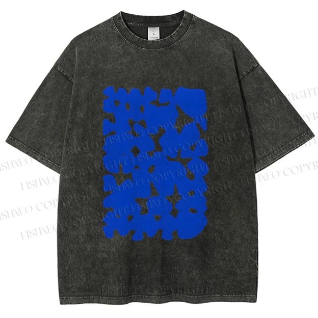 Unisex Cobalt Blotch Grid Printed Washed Tee