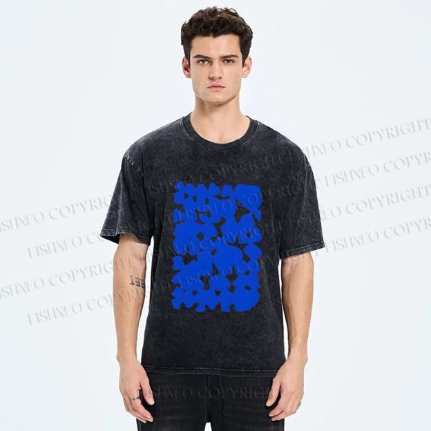 Unisex Cobalt Blotch Grid Printed Washed Tee