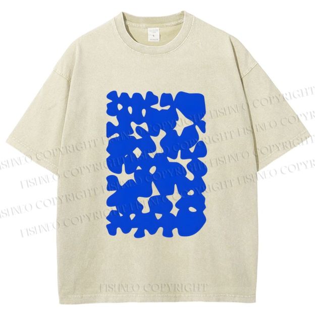 Unisex Cobalt Blotch Grid Printed Washed Tee