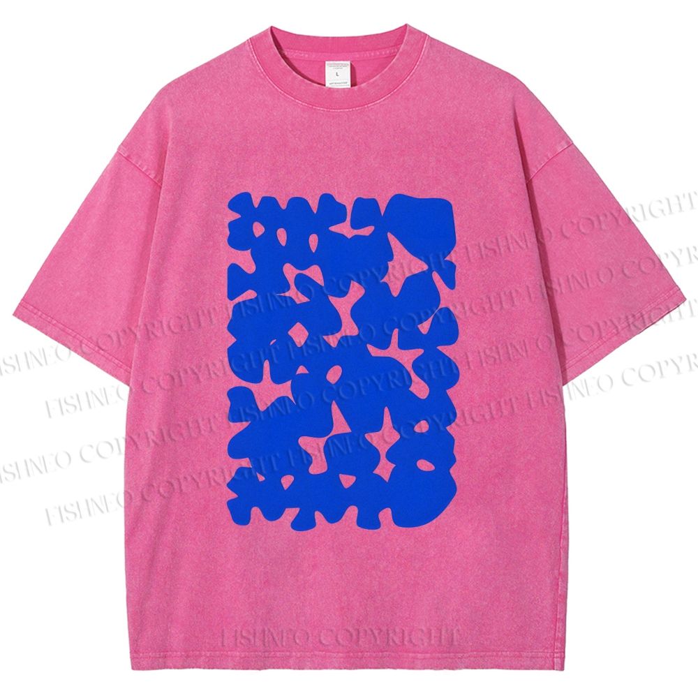 Unisex Cobalt Blotch Grid Printed Washed Tee