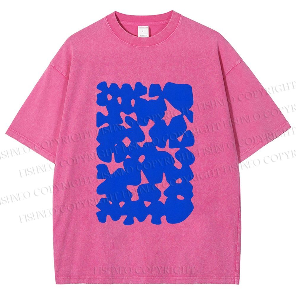 Unisex Cobalt Blotch Grid Printed Washed Tee