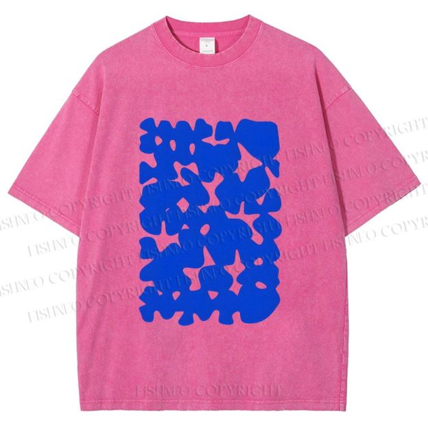 Unisex Cobalt Blotch Grid Printed Washed Tee