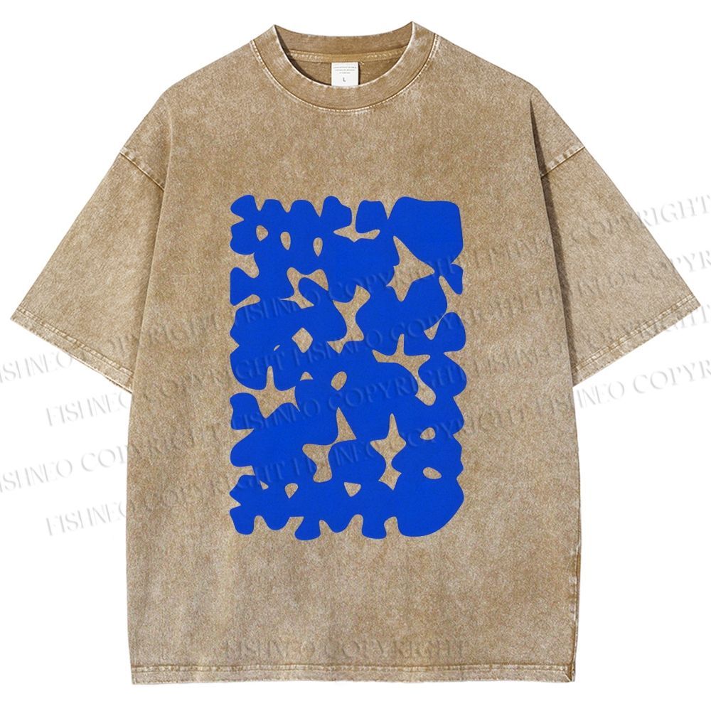 Unisex Cobalt Blotch Grid Printed Washed Tee