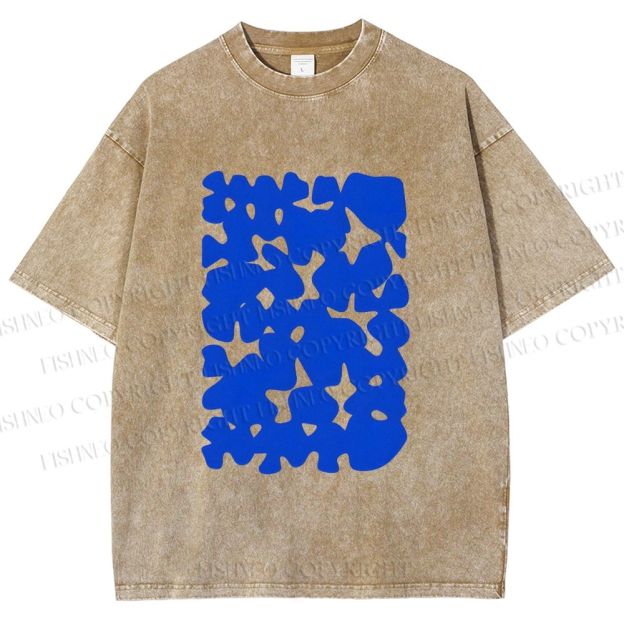 Unisex Cobalt Blotch Grid Printed Washed Tee