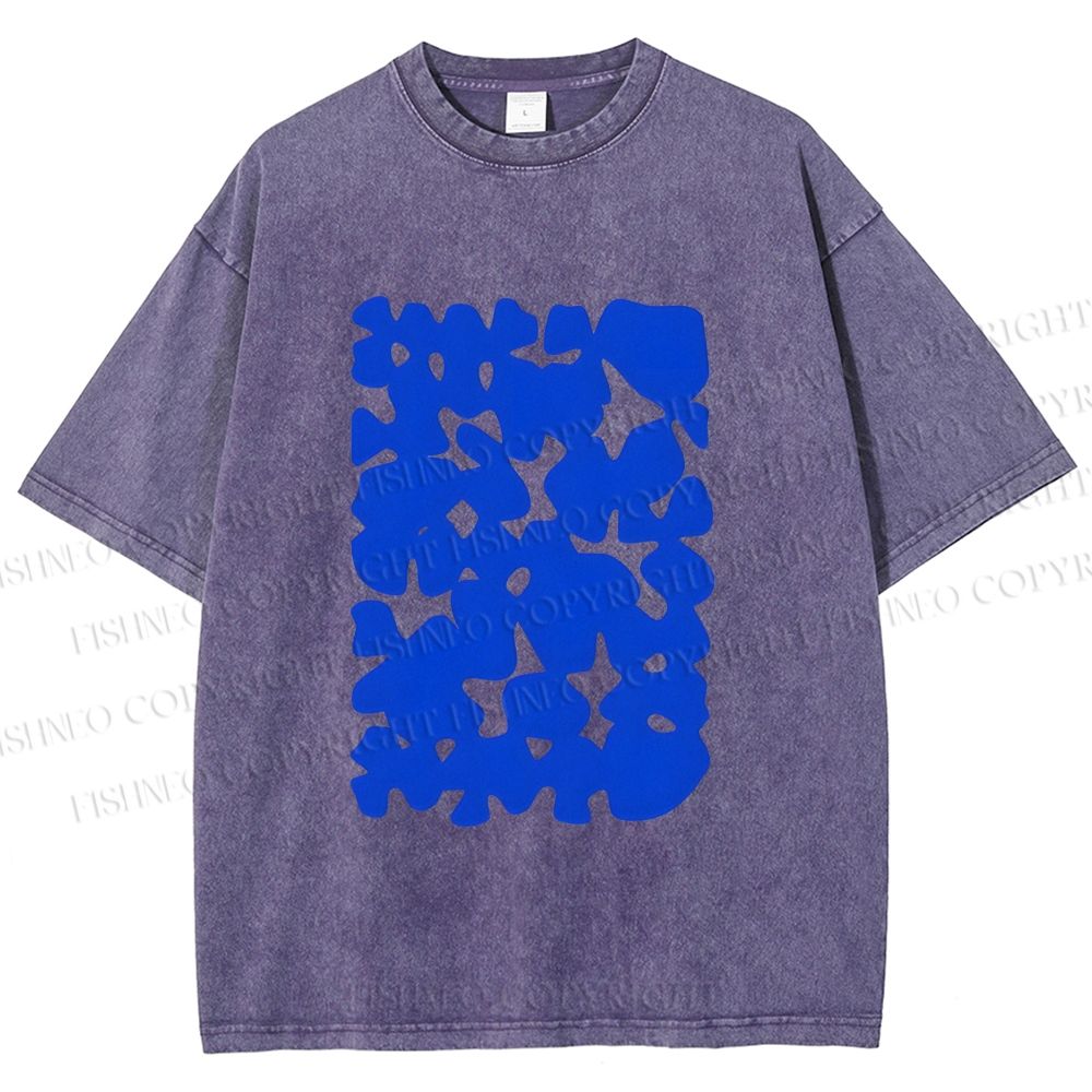 Unisex Cobalt Blotch Grid Printed Washed Tee