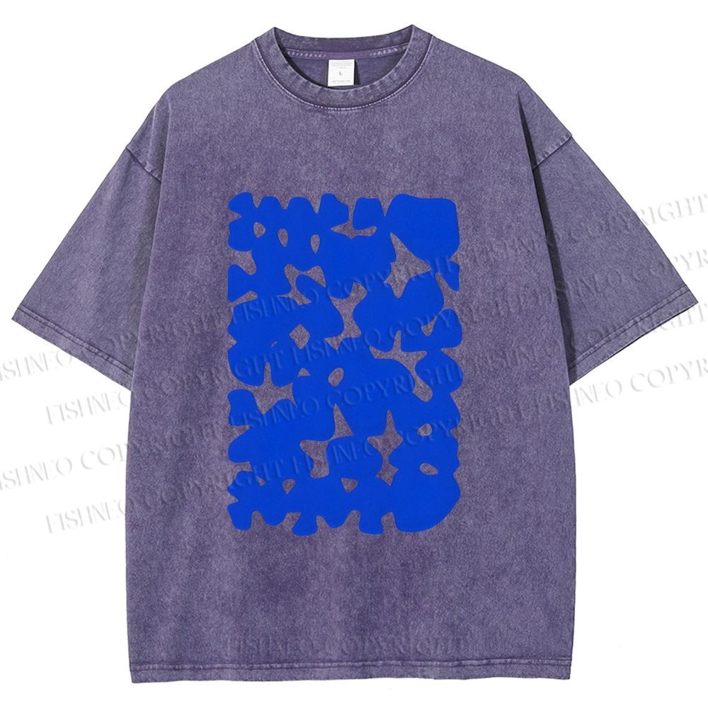 Unisex Cobalt Blotch Grid Printed Washed Tee