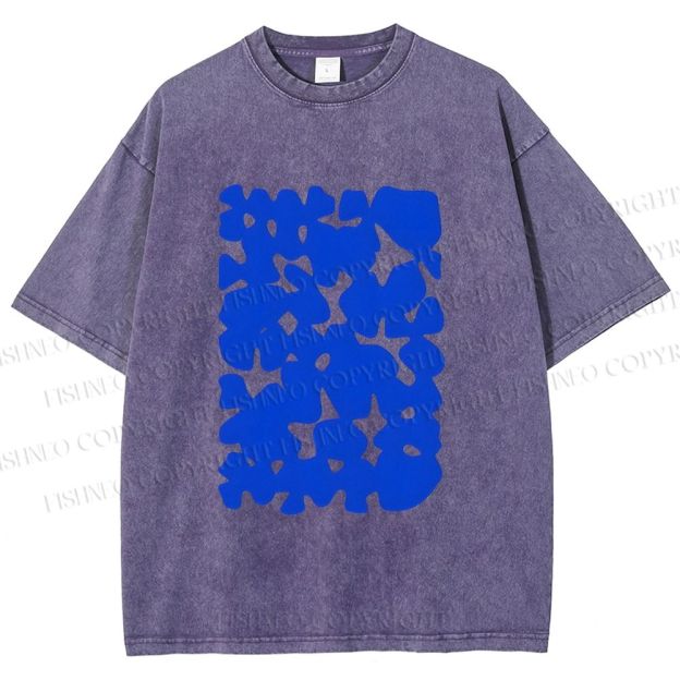 Unisex Cobalt Blotch Grid Printed Washed Tee