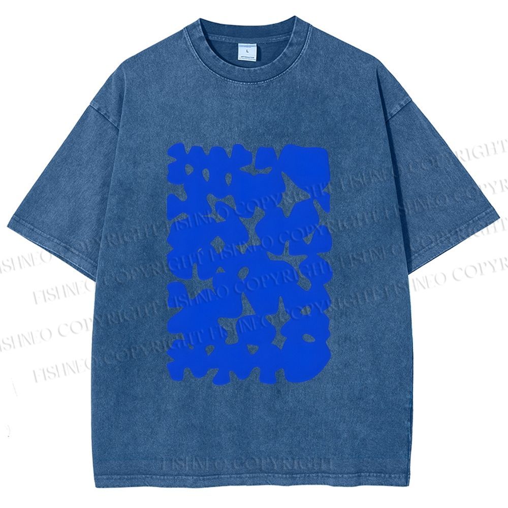 Unisex Cobalt Blotch Grid Printed Washed Tee