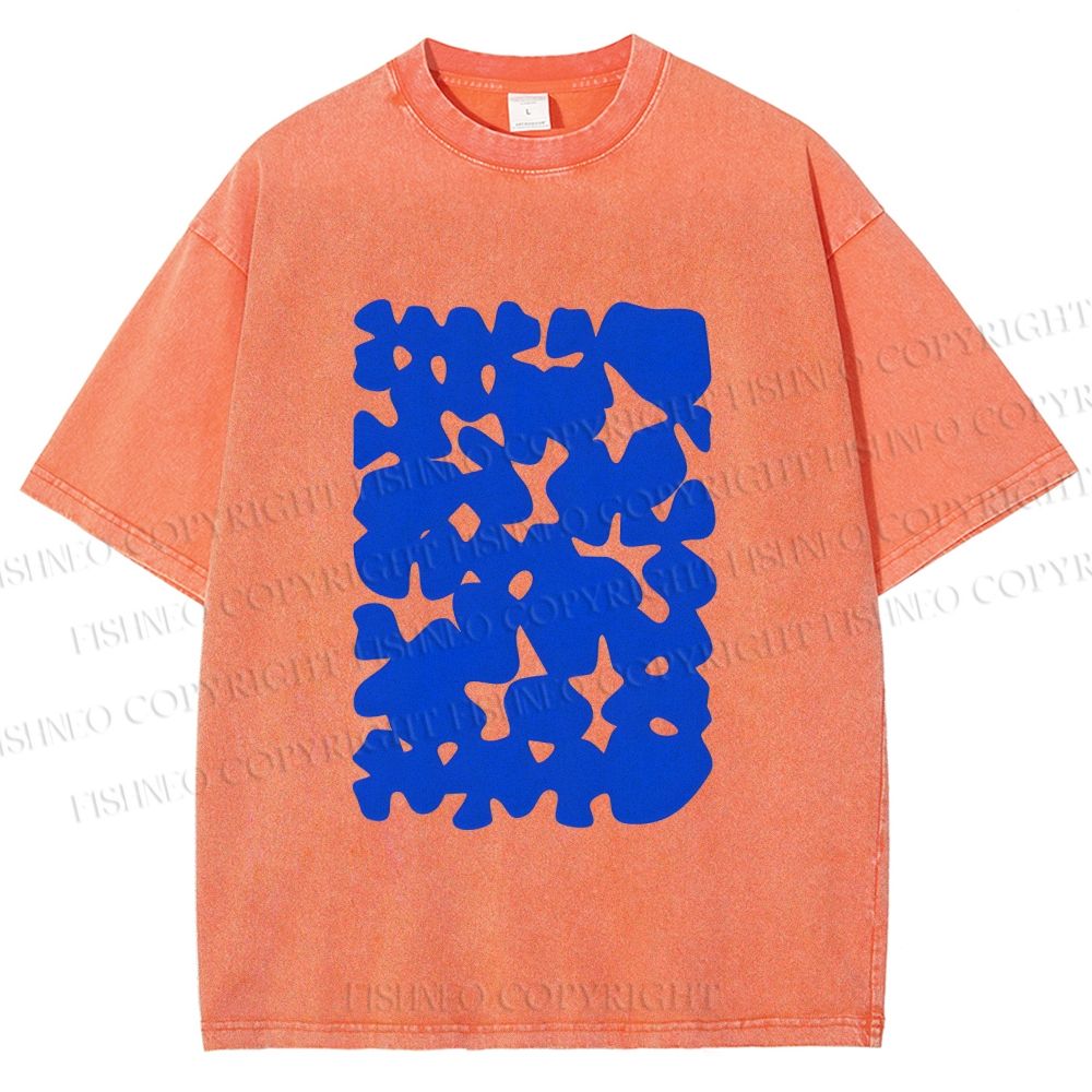 Unisex Cobalt Blotch Grid Printed Washed Tee