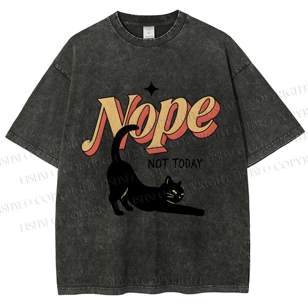 Unisex Nope Lazy Cat Printed Washed Tee