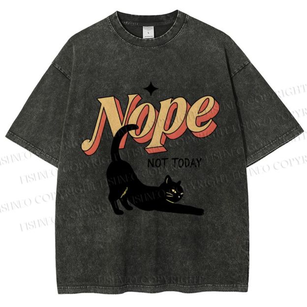 Unisex Nope Lazy Cat Printed Washed Tee