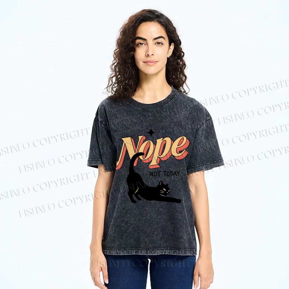 Unisex Nope Lazy Cat Printed Washed Tee
