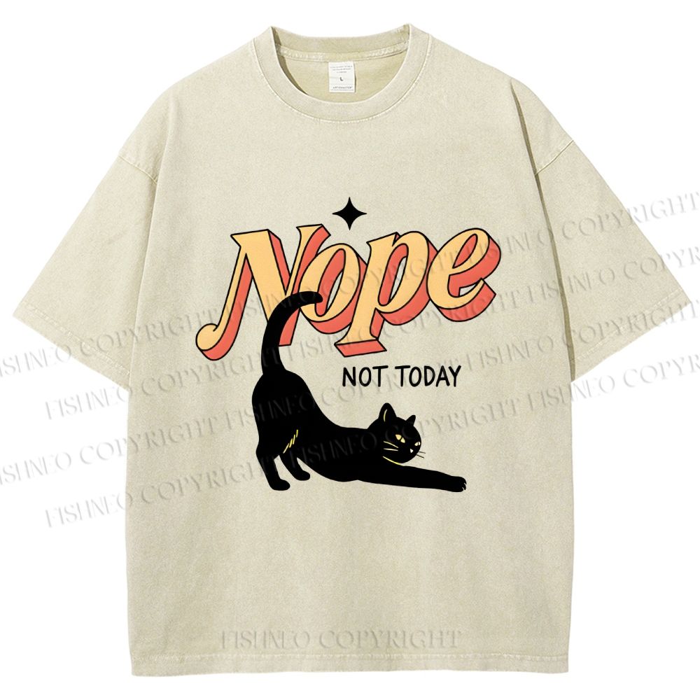 Unisex Nope Lazy Cat Printed Washed Tee