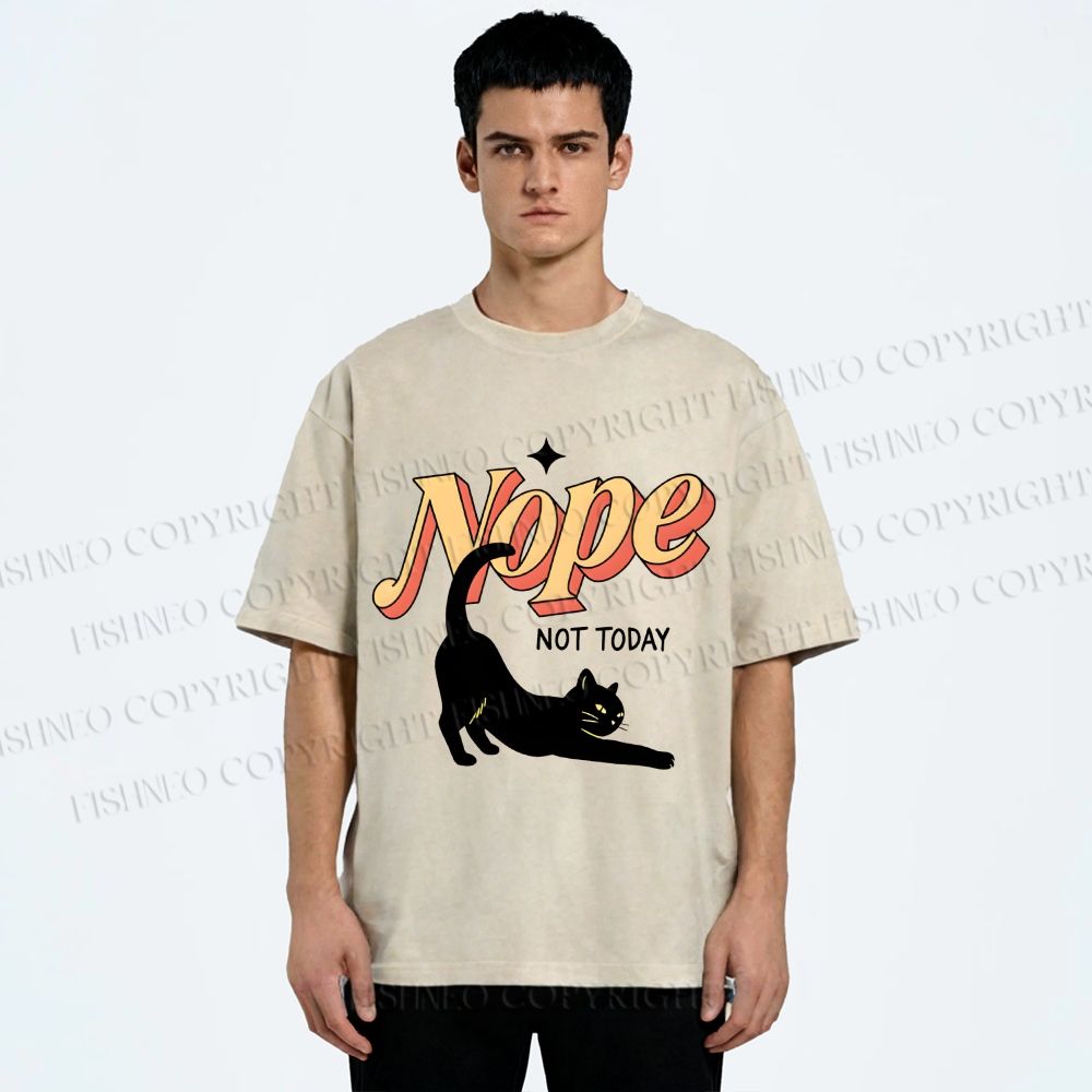 Unisex Nope Lazy Cat Printed Washed Tee