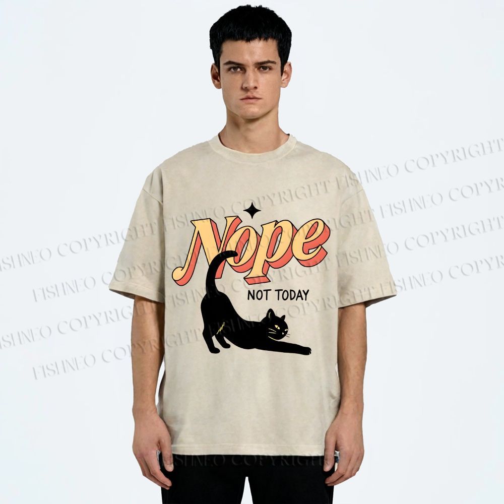 Unisex Nope Lazy Cat Printed Washed Tee