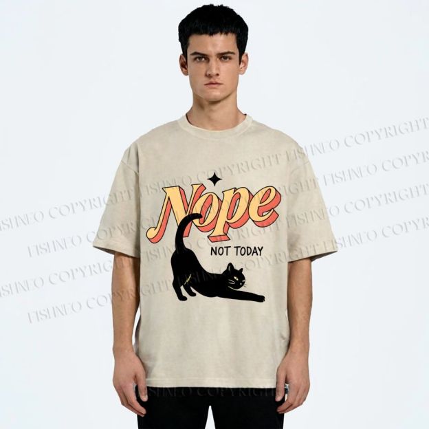 Unisex Nope Lazy Cat Printed Washed Tee