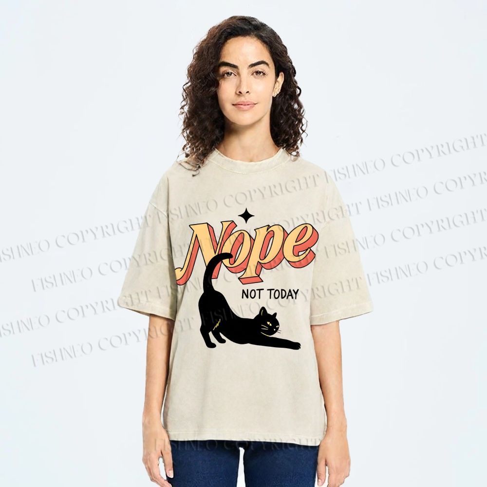 Unisex Nope Lazy Cat Printed Washed Tee