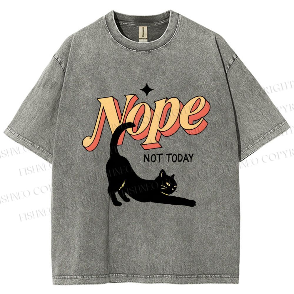 Unisex Nope Lazy Cat Printed Washed Tee