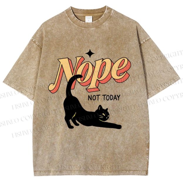 Unisex Nope Lazy Cat Printed Washed Tee