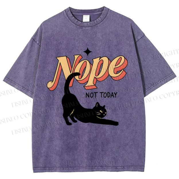Unisex Nope Lazy Cat Printed Washed Tee