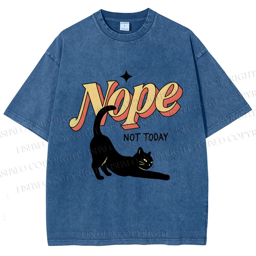 Unisex Nope Lazy Cat Printed Washed Tee