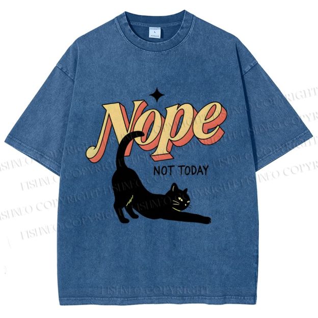 Unisex Nope Lazy Cat Printed Washed Tee