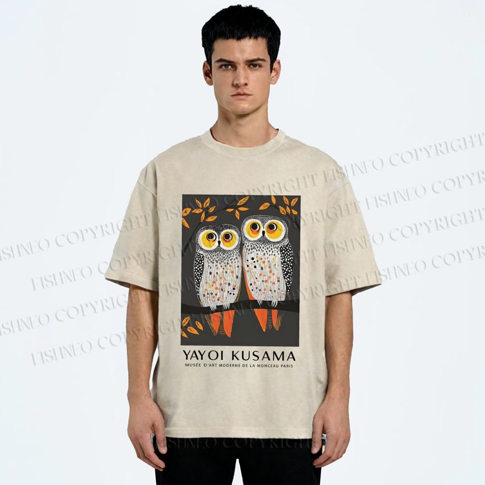 Unisex Dotty Owl Duo Printed Washed Tee