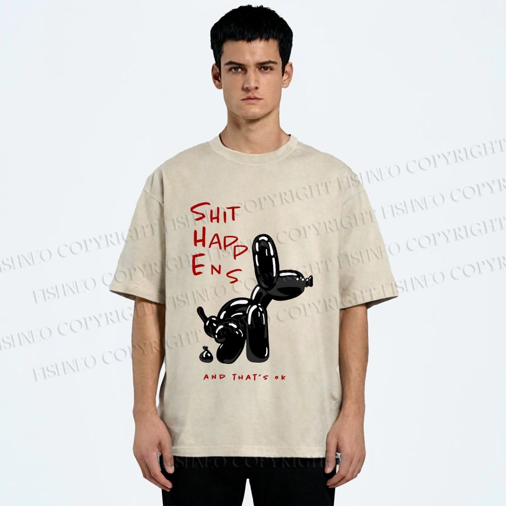Unisex Balloon Dog Oops Printed Washed Tee