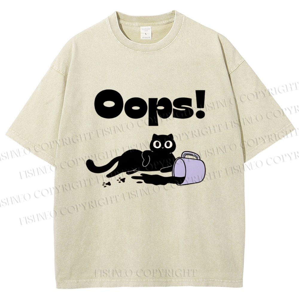 Unisex Oops Paint Spill Cat Printed Washed Tee