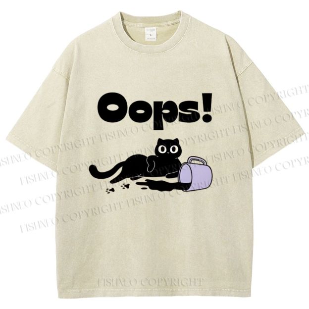 Unisex Oops Paint Spill Cat Printed Washed Tee