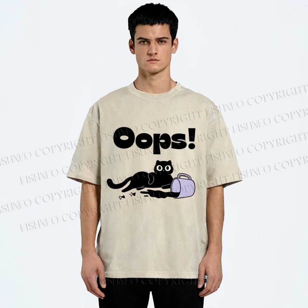 Unisex Oops Paint Spill Cat Printed Washed Tee