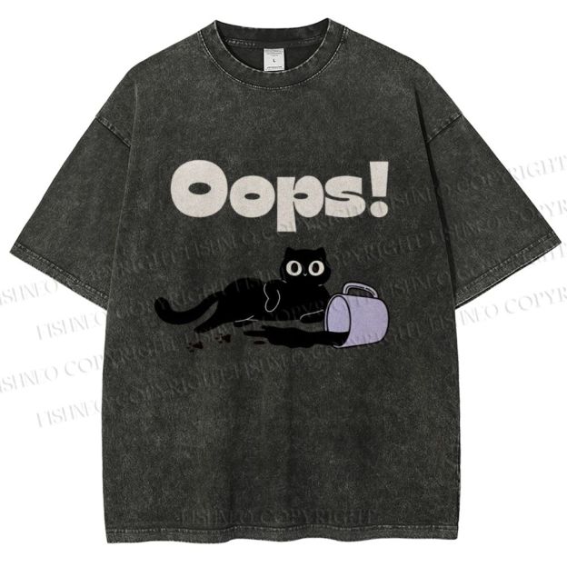 Unisex Oops Paint Spill Cat Printed Washed Tee