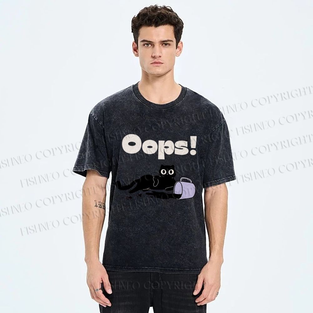 Unisex Oops Paint Spill Cat Printed Washed Tee