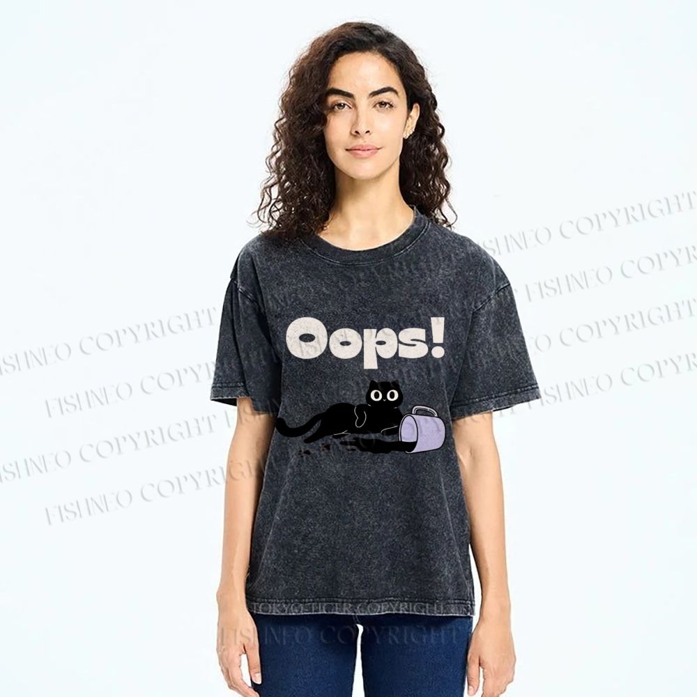 Unisex Oops Paint Spill Cat Printed Washed Tee