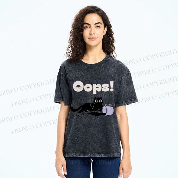 Unisex Oops Paint Spill Cat Printed Washed Tee