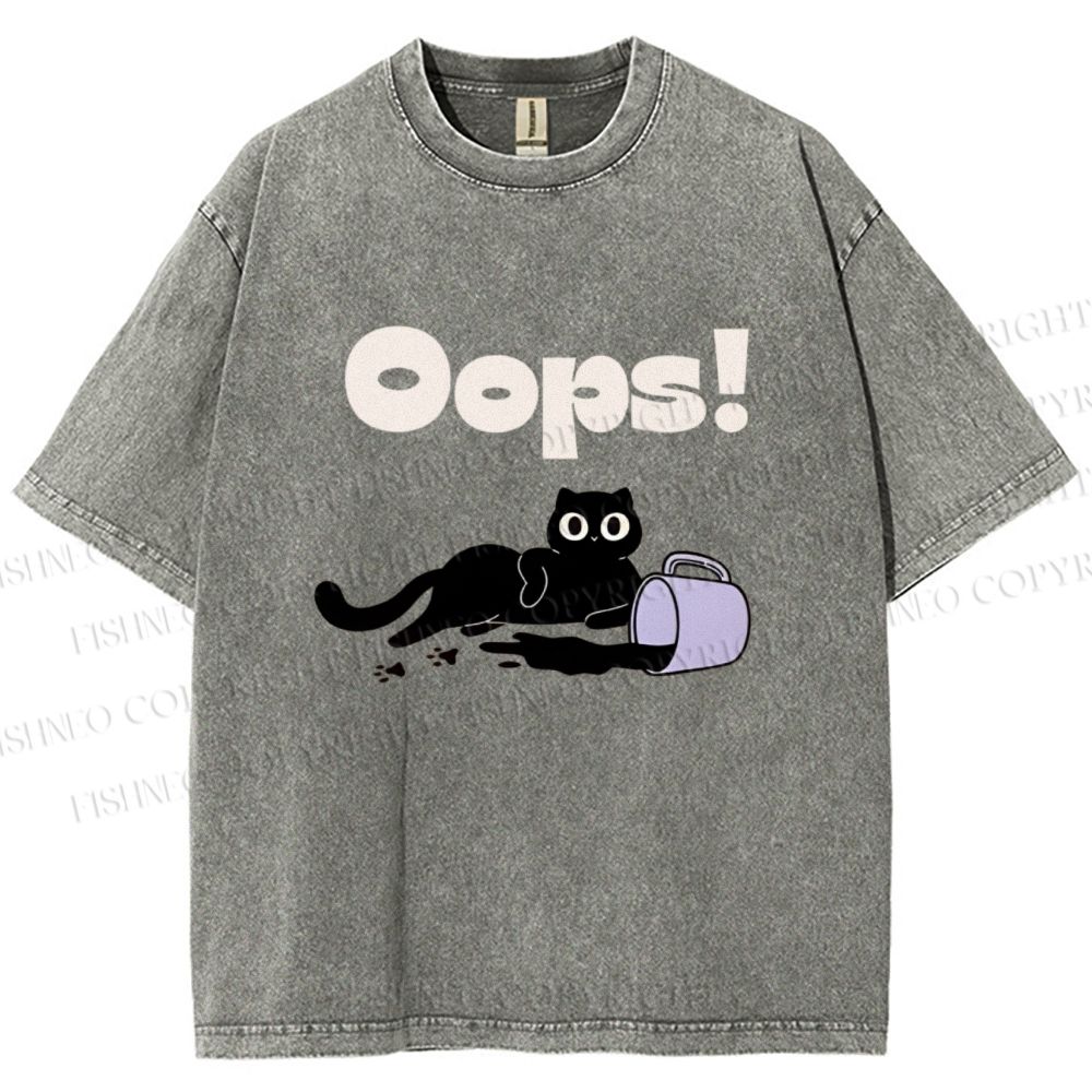Unisex Oops Paint Spill Cat Printed Washed Tee
