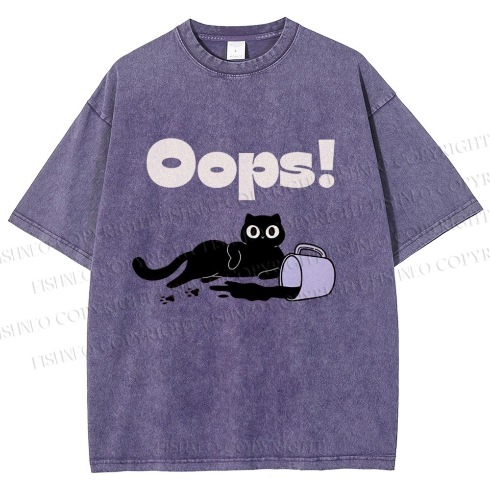 Unisex Oops Paint Spill Cat Printed Washed Tee